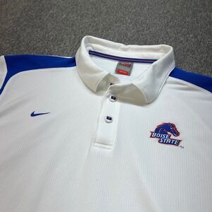 Nike Boise State Broncos Mens Large White Blue Nike FIT DRY Polo Shirt